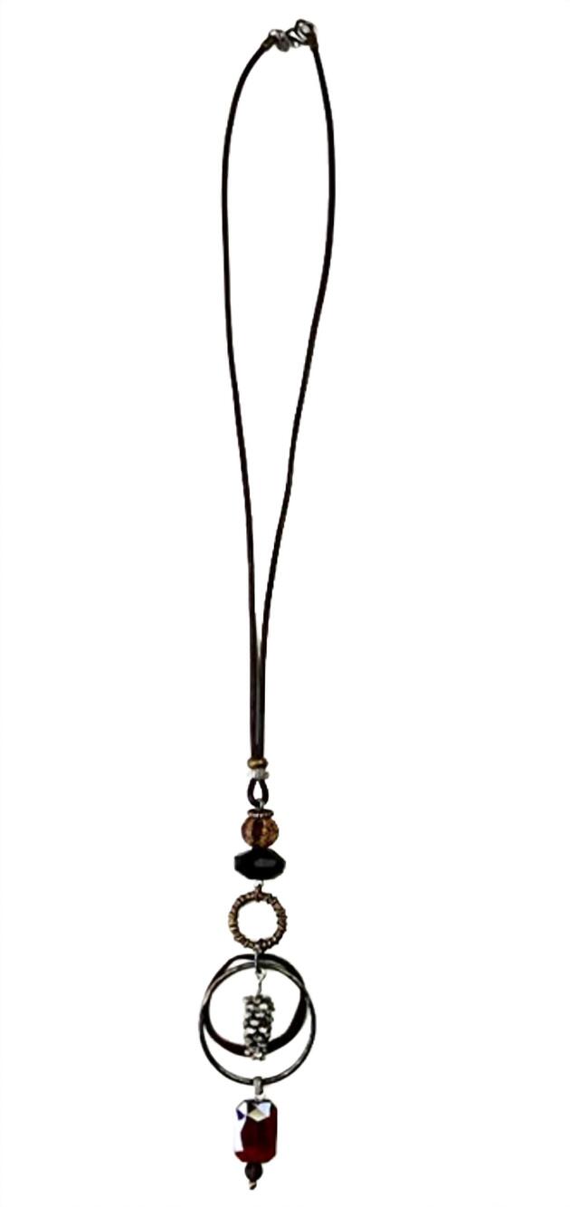 NEW LEGEND OR LIES women's pinecone leather cord drop necklace